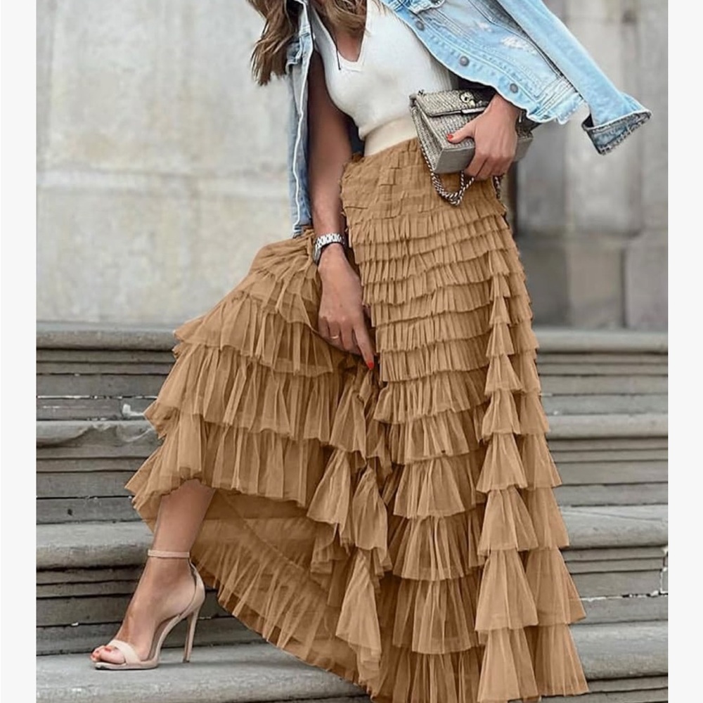 Elegant Tan Ruffled Skirt
